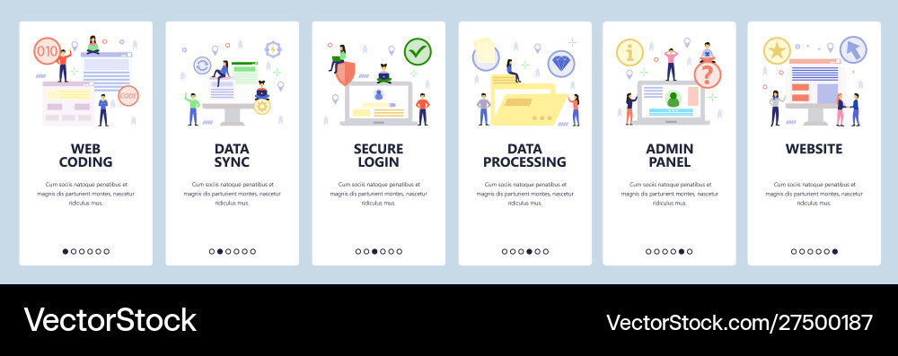 Mobile app onboarding screens web coding cyber Vector Image