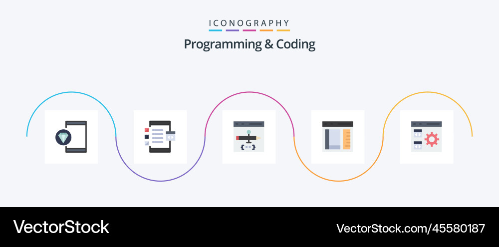 Programming and coding flat 5 icon pack including vector image
