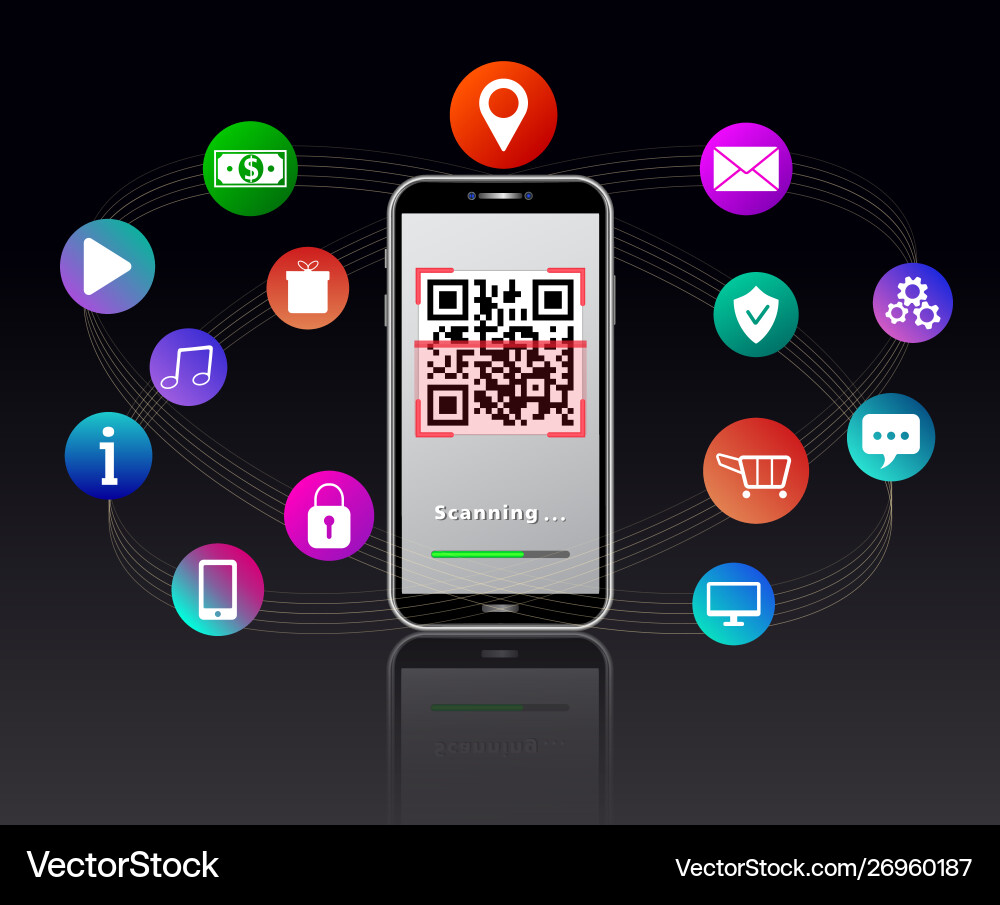 Qr code reader on smartphone touch screen Qr code reader on smartphone touch screen vector image