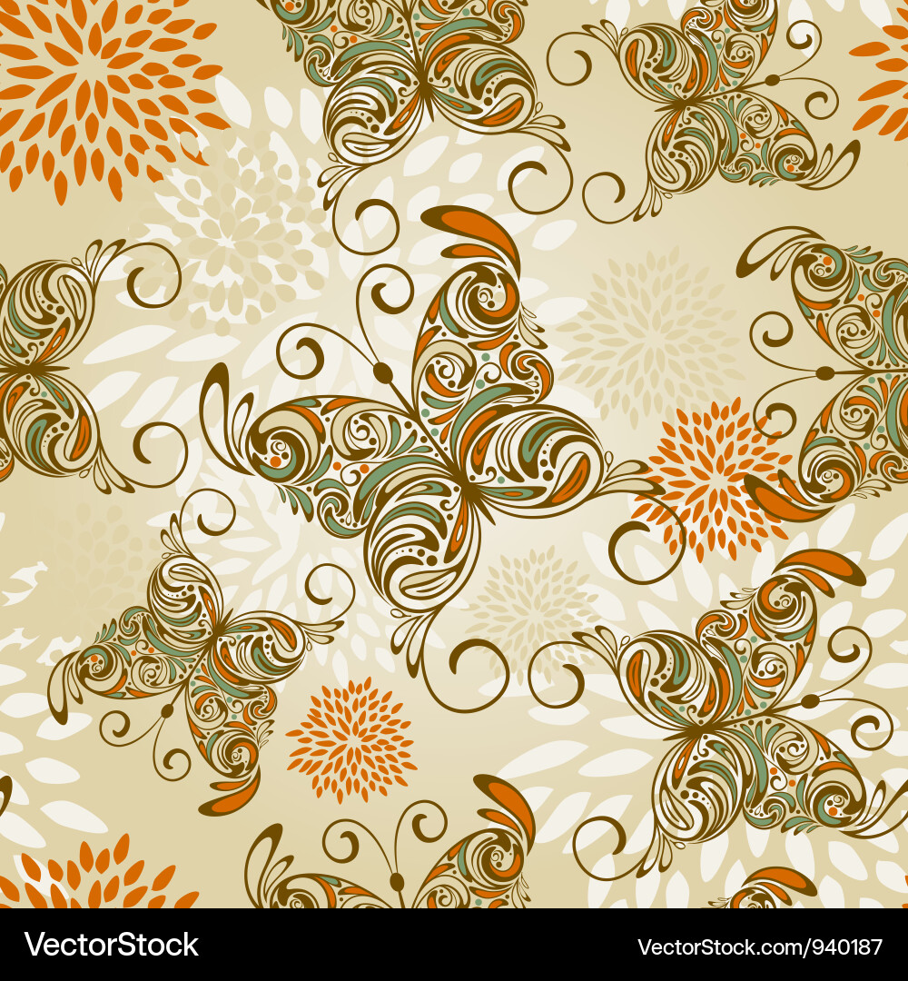 Seamless pattern with butterflies and flowers Vector Image