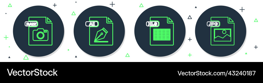 Set line ai file document xls raw and jpg icon Set line ai file document xls raw and jpg icon vector image