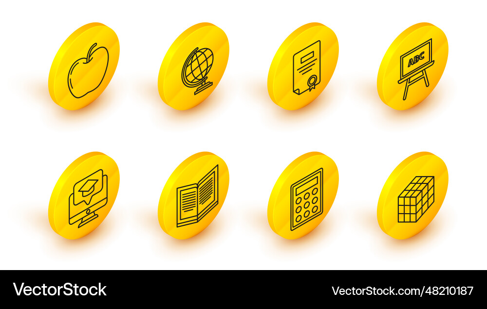 Set line rubik cube calculator open book monitor Set line rubik cube calculator open book monitor Vector Image