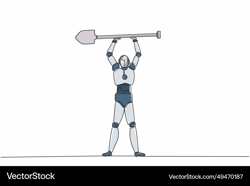 Single continuous line drawing robot standing Single continuous line drawing robot standing vector image