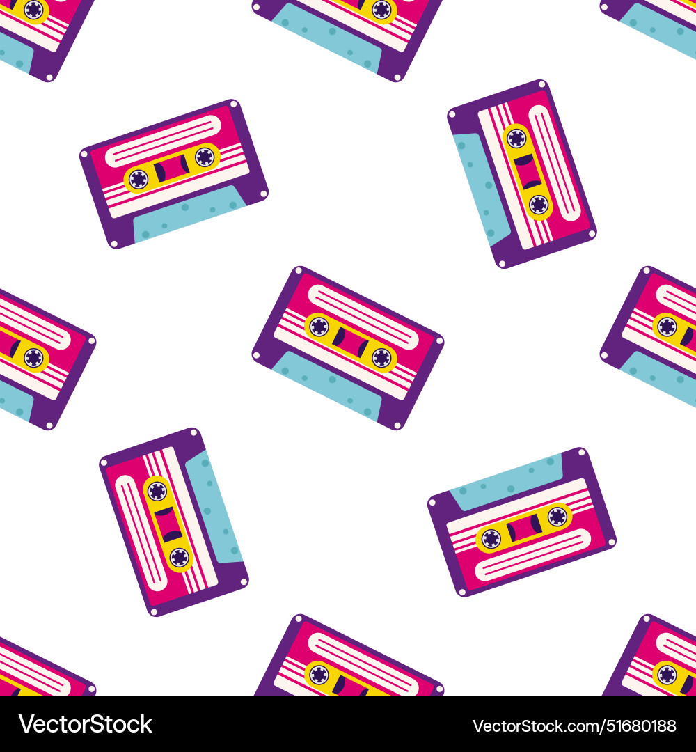 80s 90s retro elements pattern with audio Vector Image