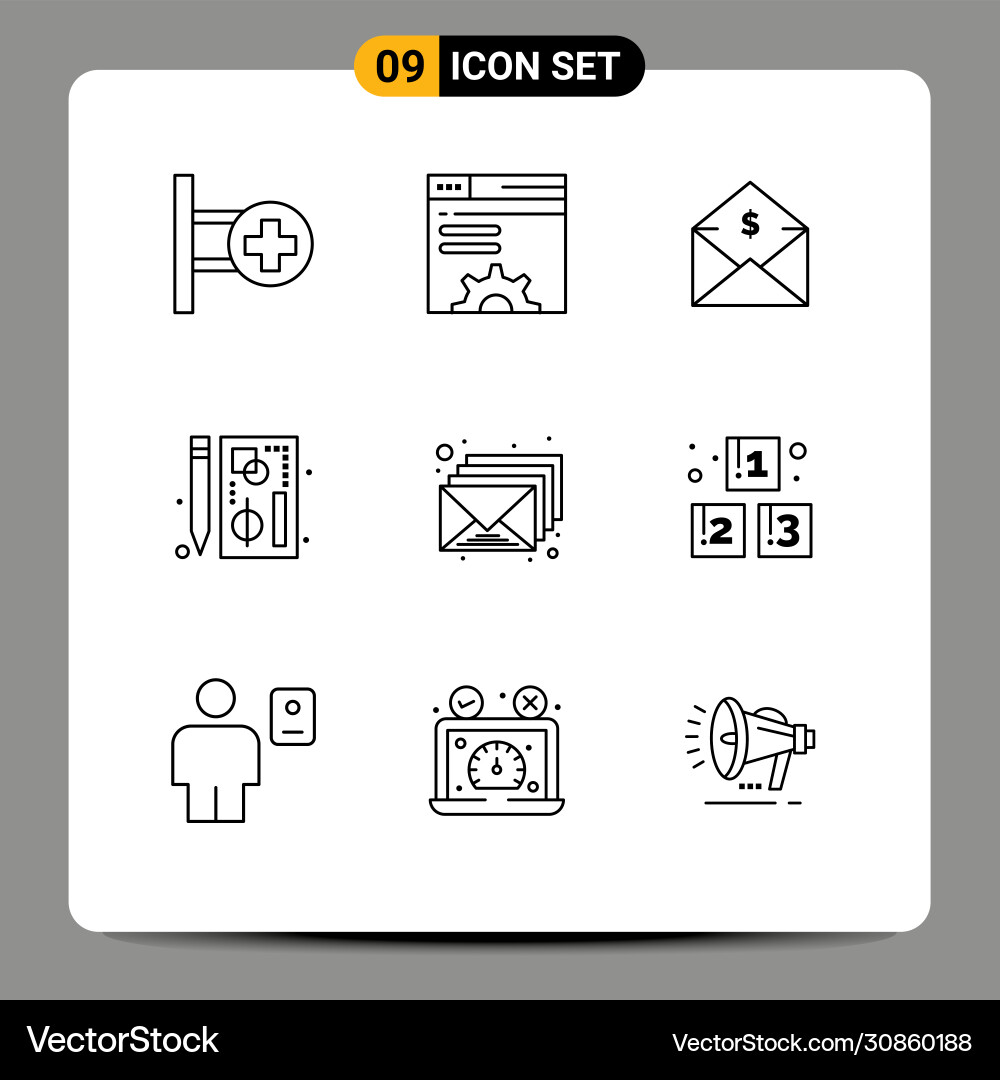 9 universal outline signs symbols web graph Vector Image