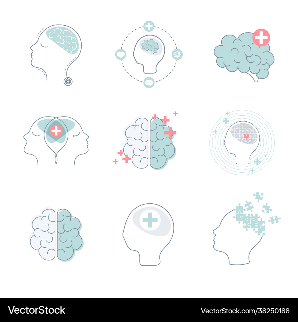 Brain and mental health icons set Brain and mental health icons set vector image