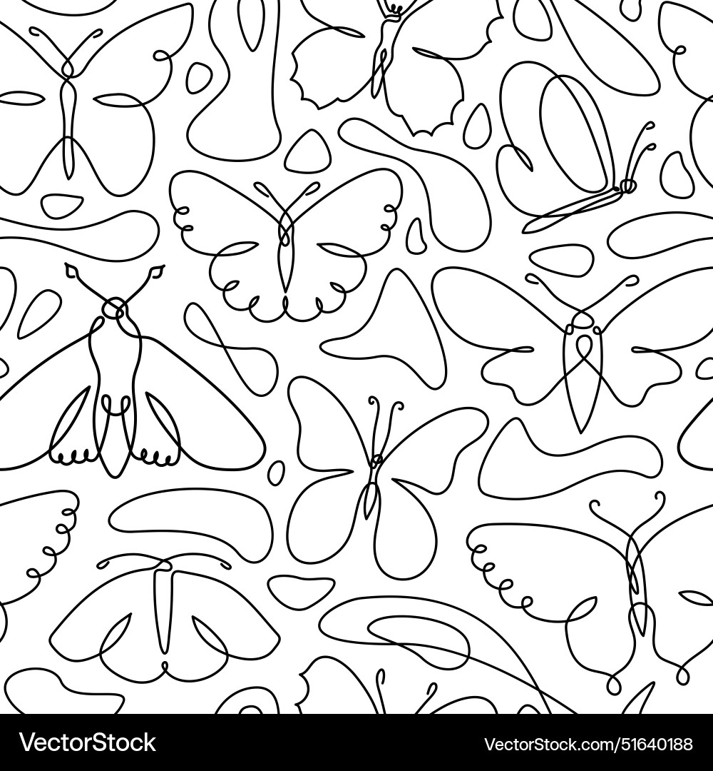 Butterfly art in continuous line seamless pattern Butterfly art in continuous line seamless pattern vector image