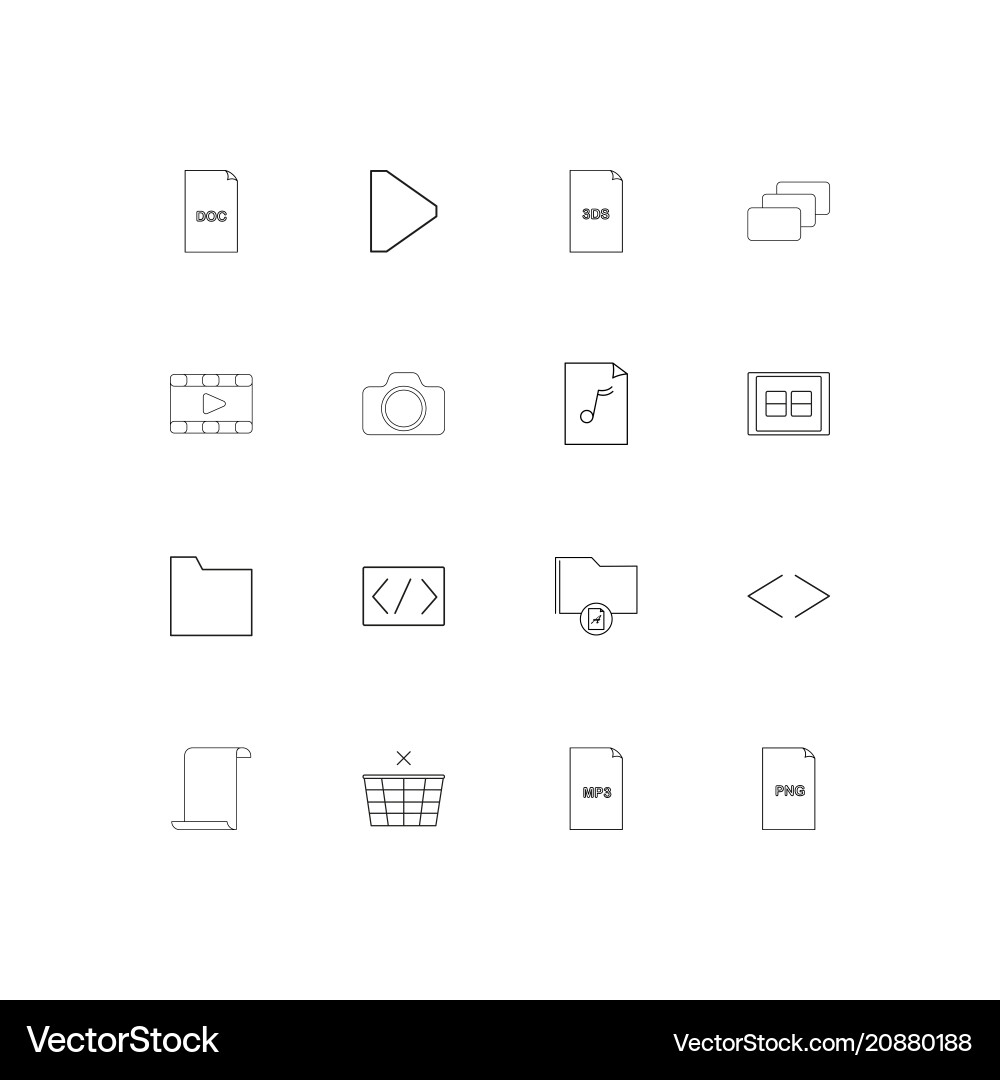 Files and folders sign linear thin icons set vector image