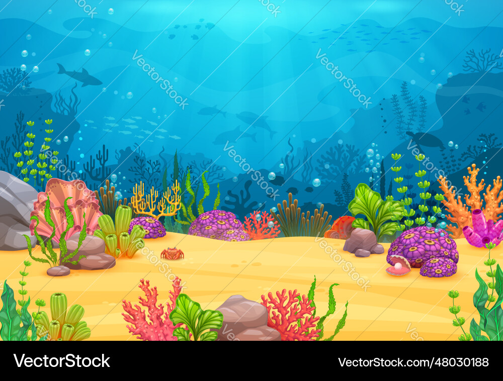 Game level cartoon underwater landscape with fish Game level cartoon underwater landscape with fish vector image