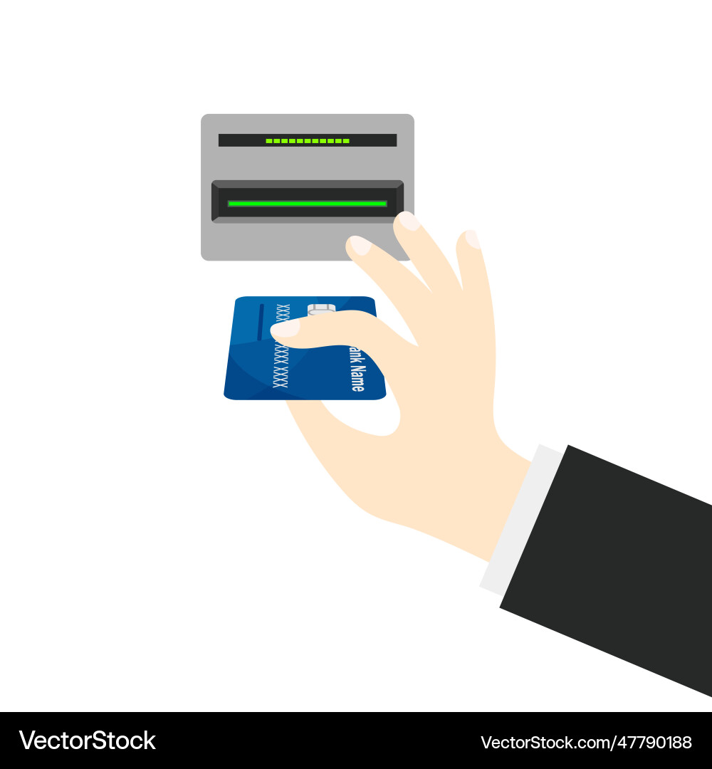 Hand pushing credit card into atm machine slot Hand pushing credit card into atm machine slot vector image