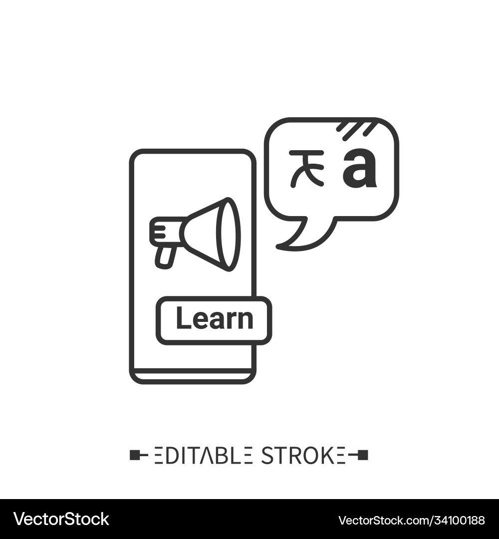 Language learning app line icon editable vector image