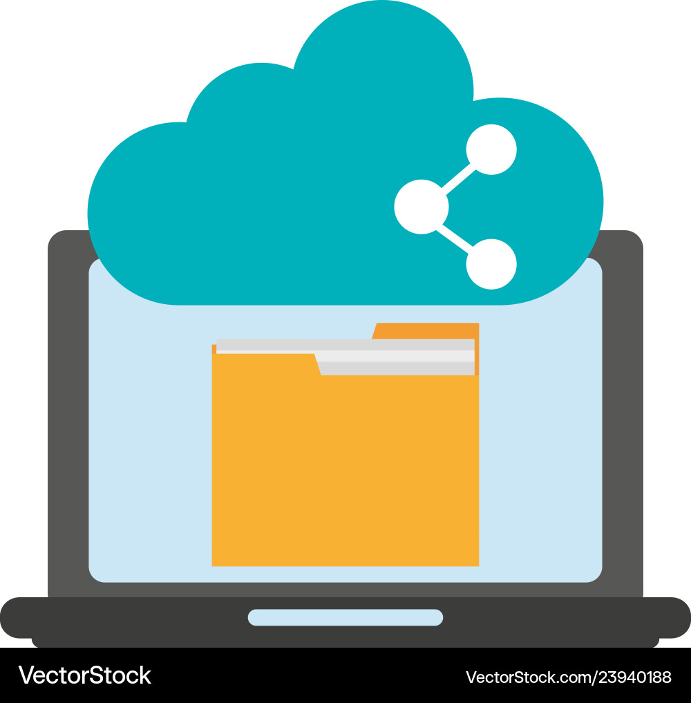 Laptop with folder and cloud computing vector image