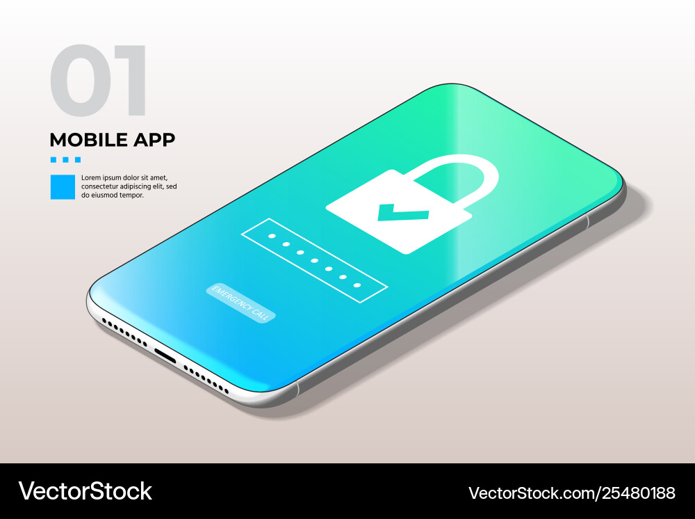 Modern mobile cell phone with lock screen ui ux Modern mobile cell phone with lock screen ui ux Vector Image