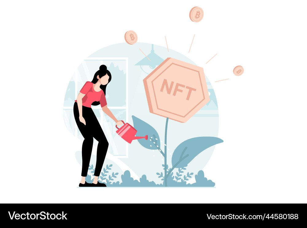 Nft token Konzept mit Menschen Szene in flachem Design Nft token Konzept mit Menschen Szene in flachem Design vektorbild