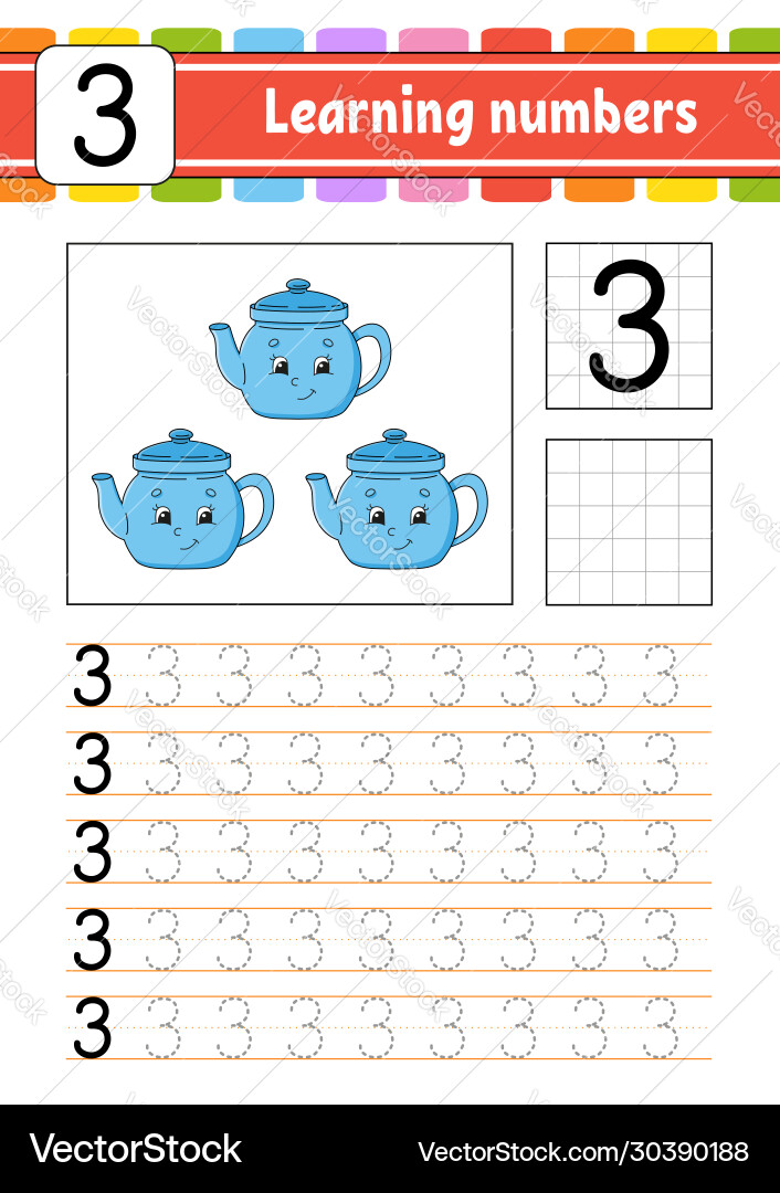 Number 3 trace and write handwriting practice Number 3 trace and write handwriting practice vector image