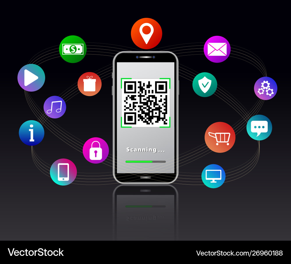 Scanning qr code using smartphone isolated Scanning qr code using smartphone isolated vector image