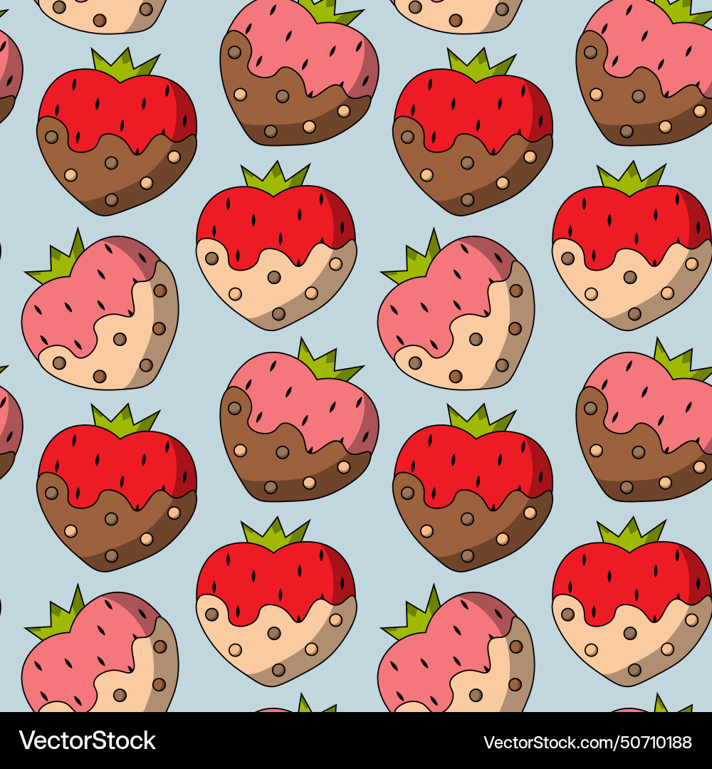 Seamless pattern with strawberries in chocolate vector image