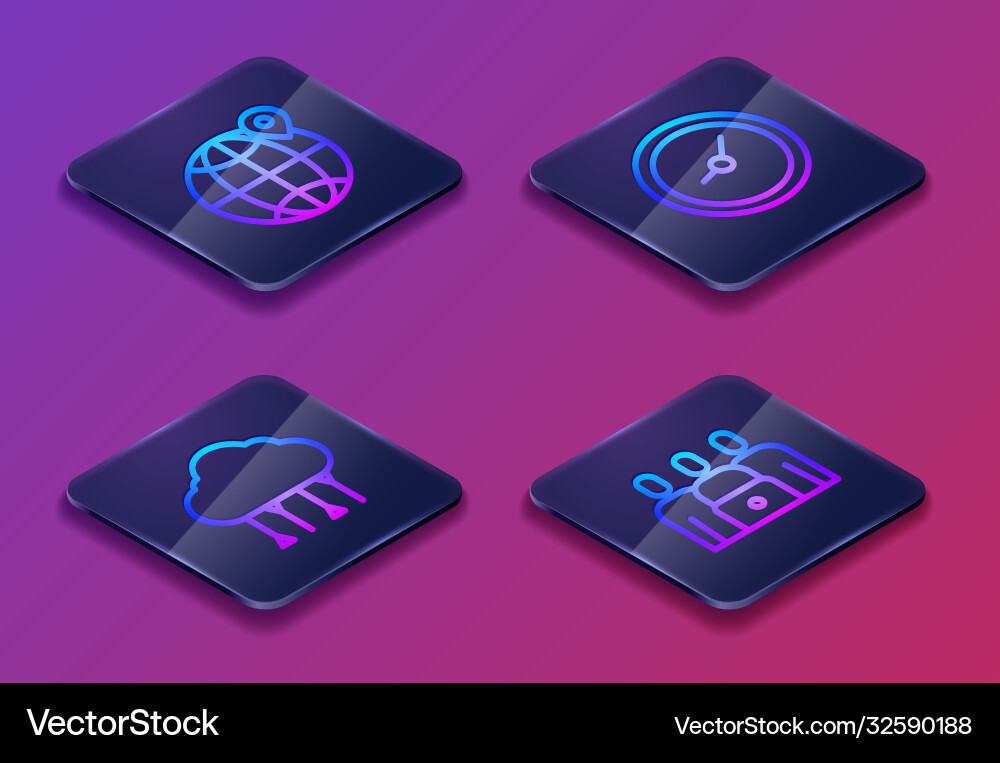 Set isometric line location on globe network Set isometric line location on globe network vector image