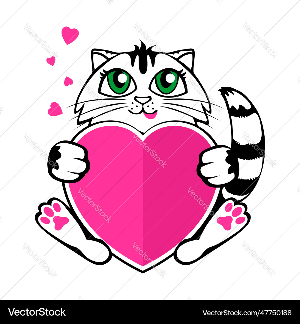 Valentines kitty with heart Valentines kitty with heart Vector Image