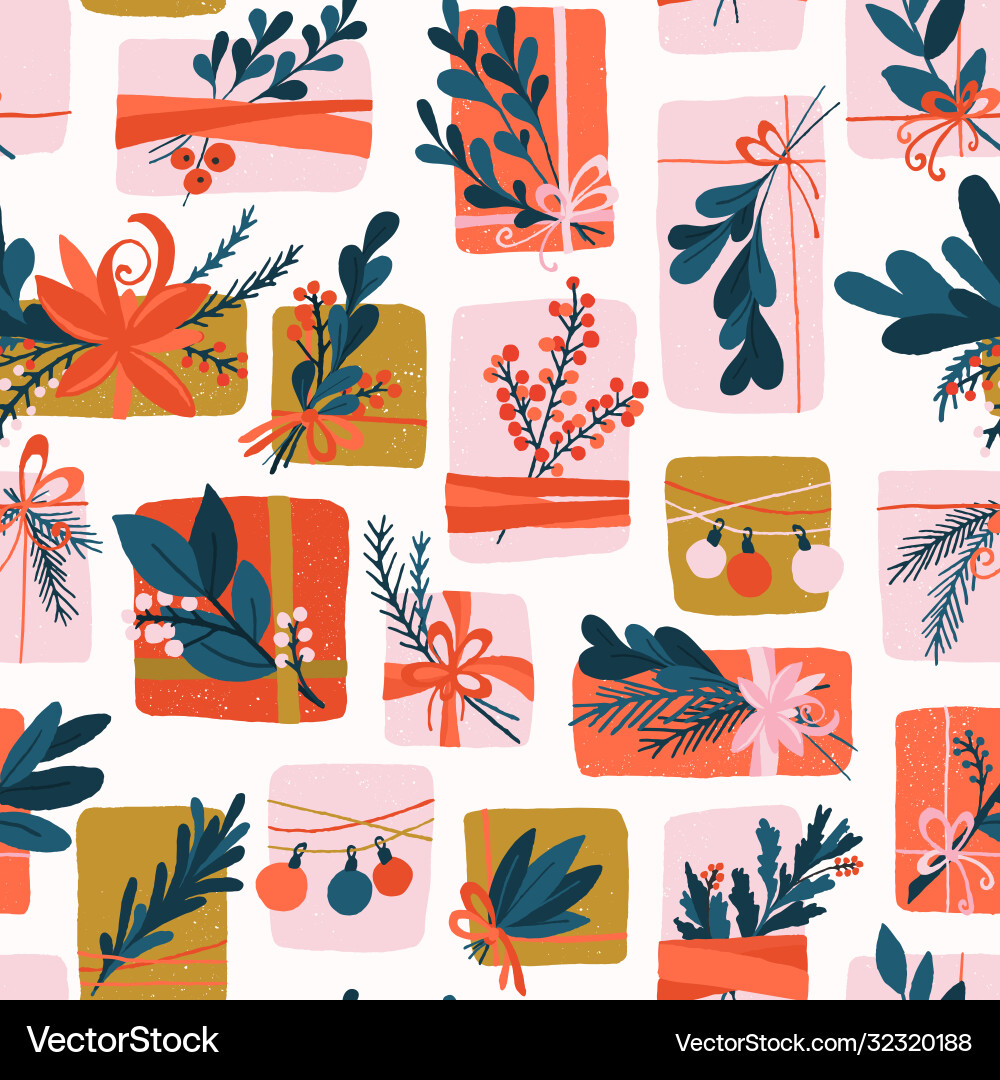 Winter Holiday Gift Boxes Pattern Vector Image