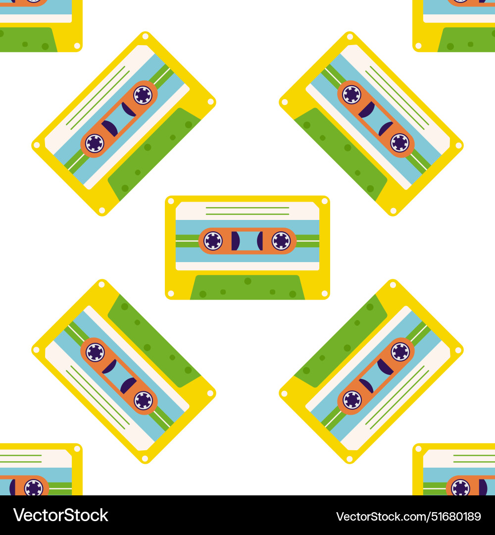 80s 90s retro elements pattern with audio Vector Image