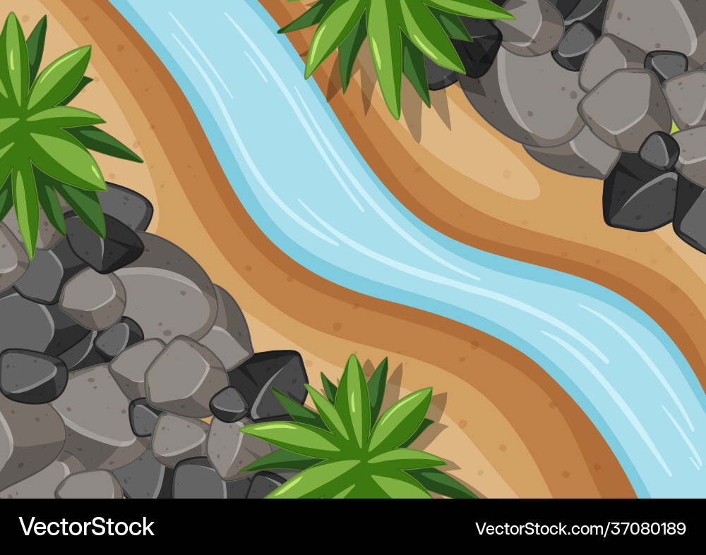 Aerial view river close up with forest element Vector Image
