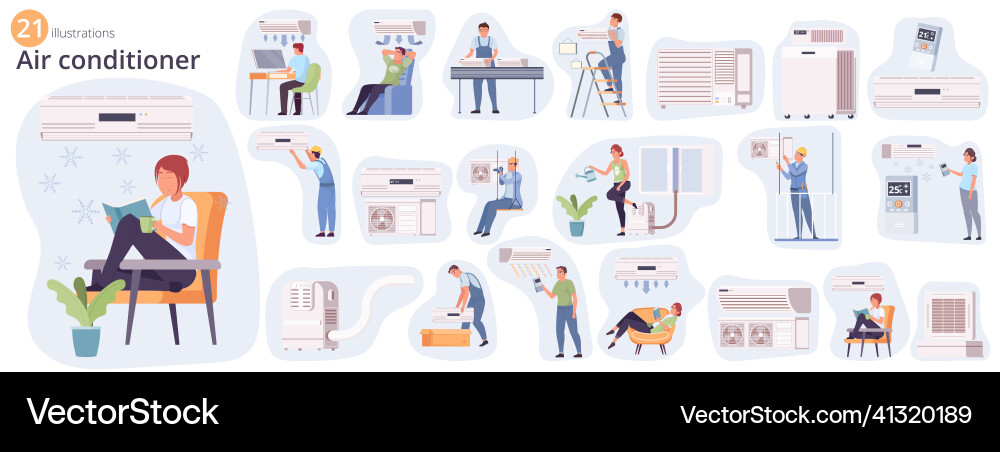 Air conditioning flat set Royalty Free Vector Image