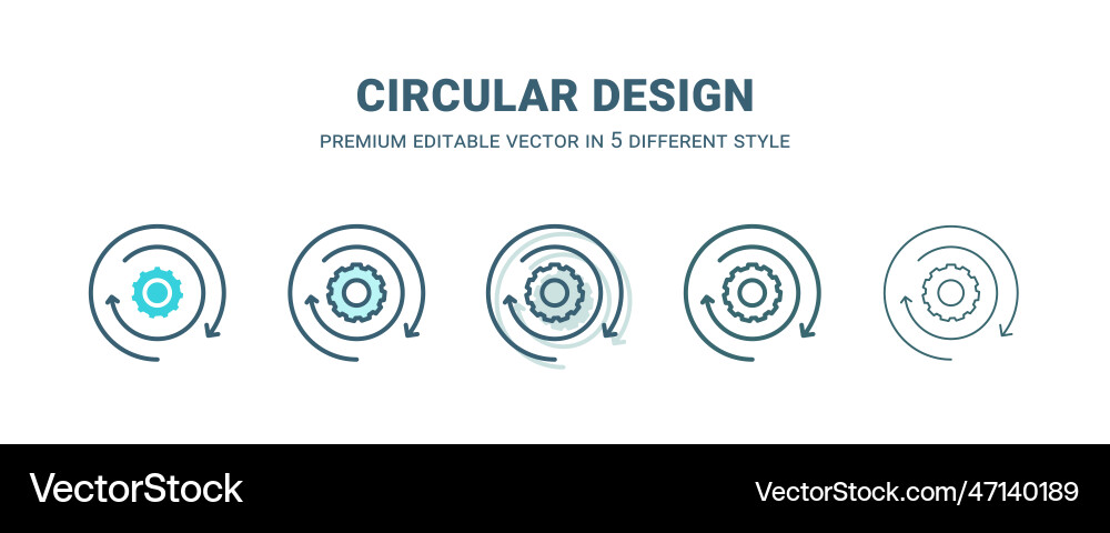 Circular design icon in 5 different style outline Circular design icon in 5 different style outline vector image