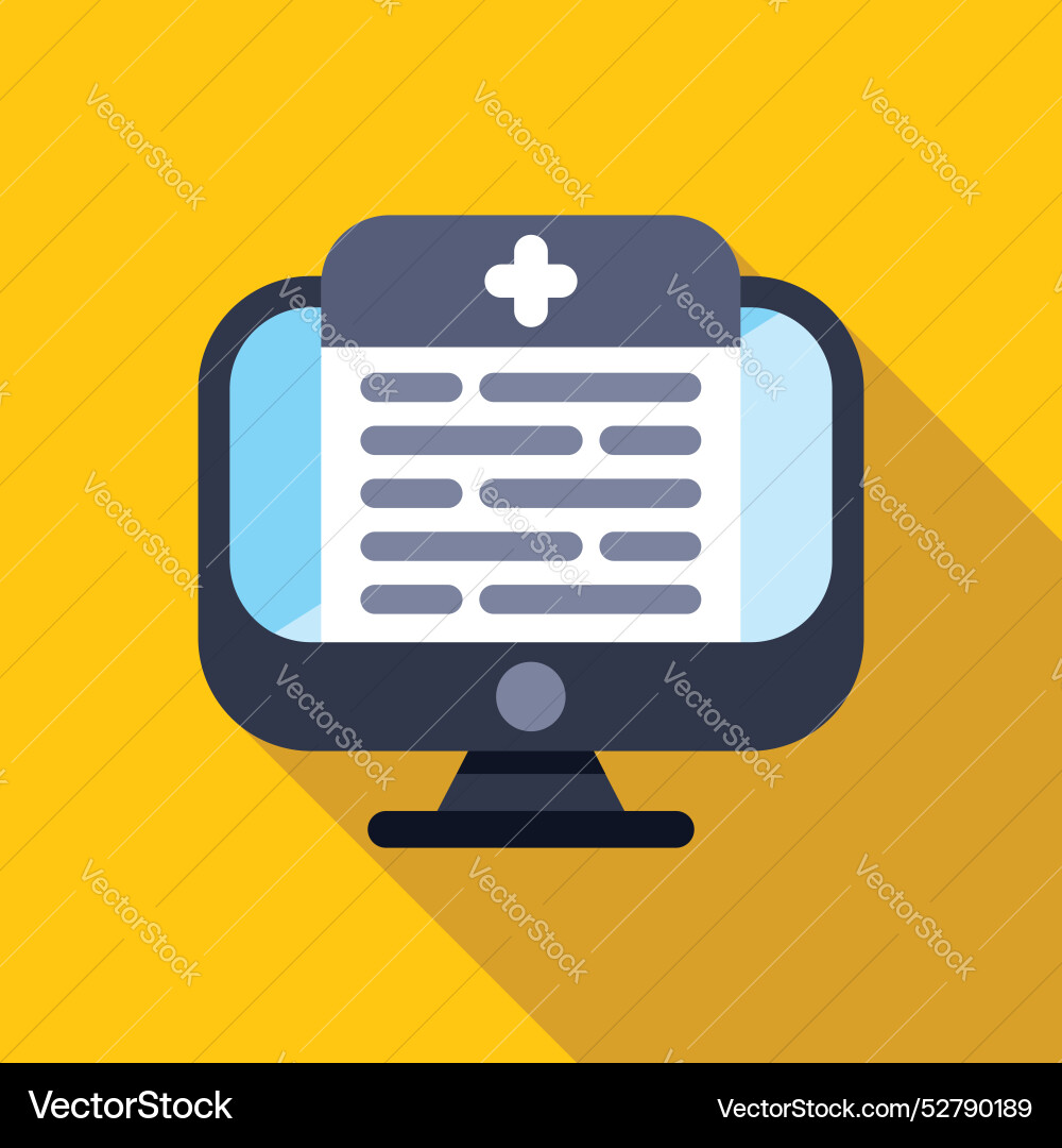 Desktop computer showing medical record with cross Desktop computer showing medical record with cross Vector Image
