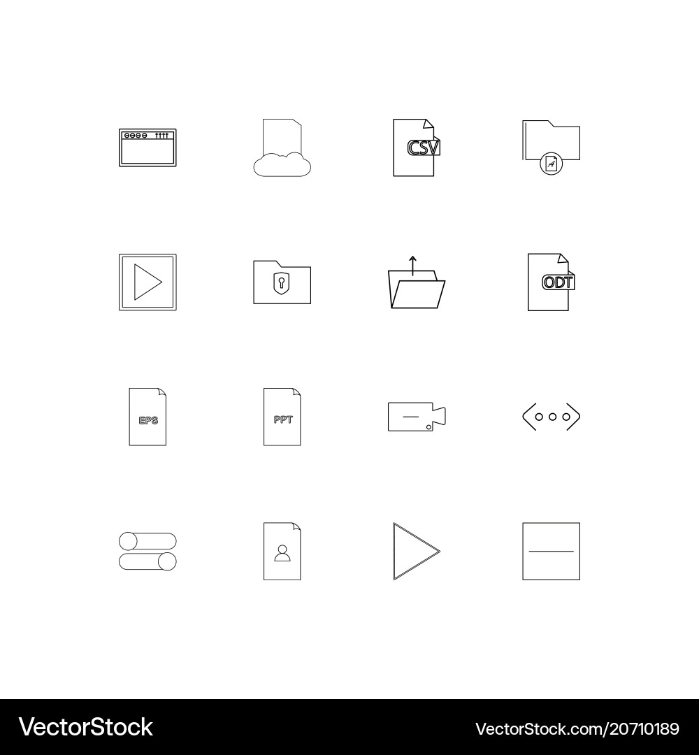 Files and folders sign simple linear icons set Vector Image