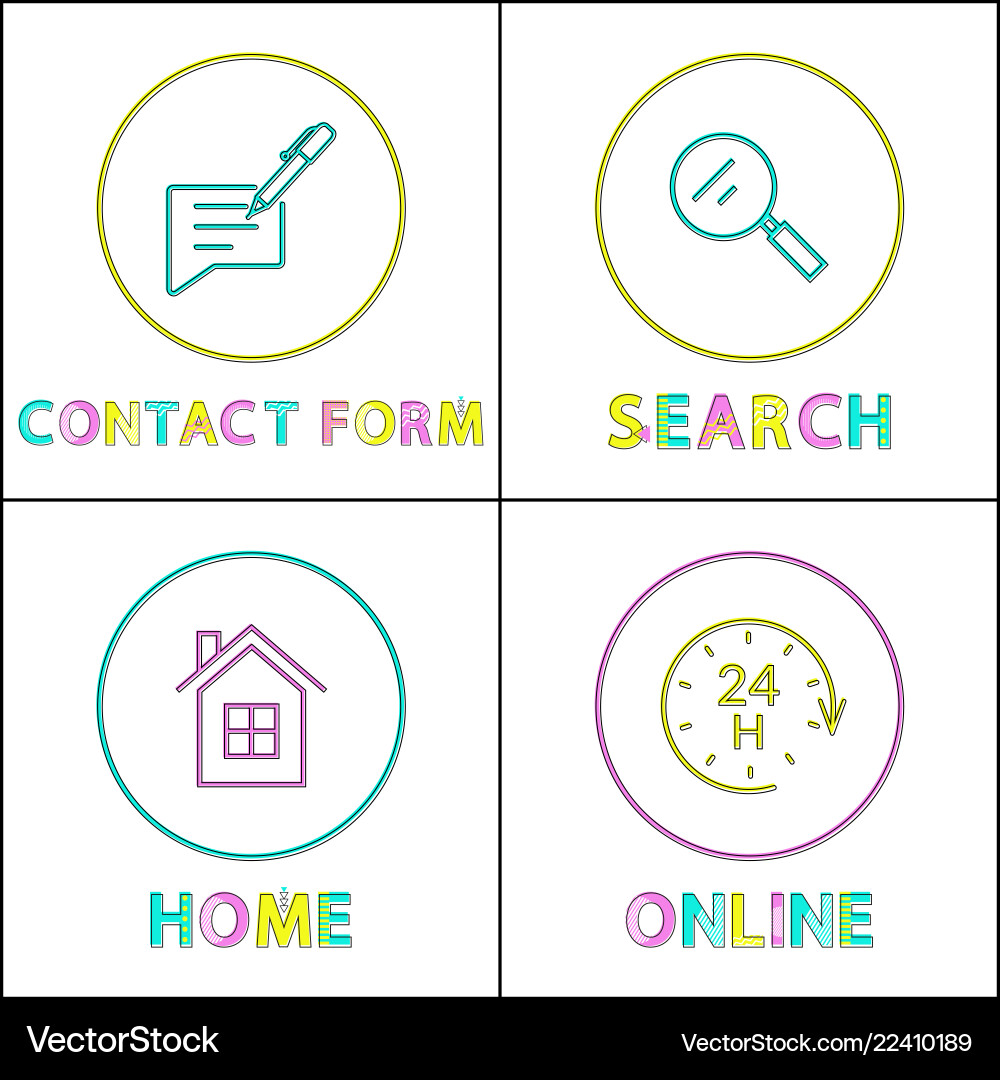 Internet and smartphone round linear icons set Internet and smartphone round linear icons set vector image