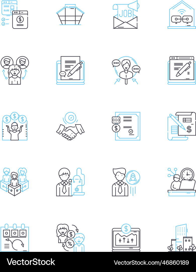 Laborer linear icons set hardworking strong Laborer linear icons set hardworking strong vector image