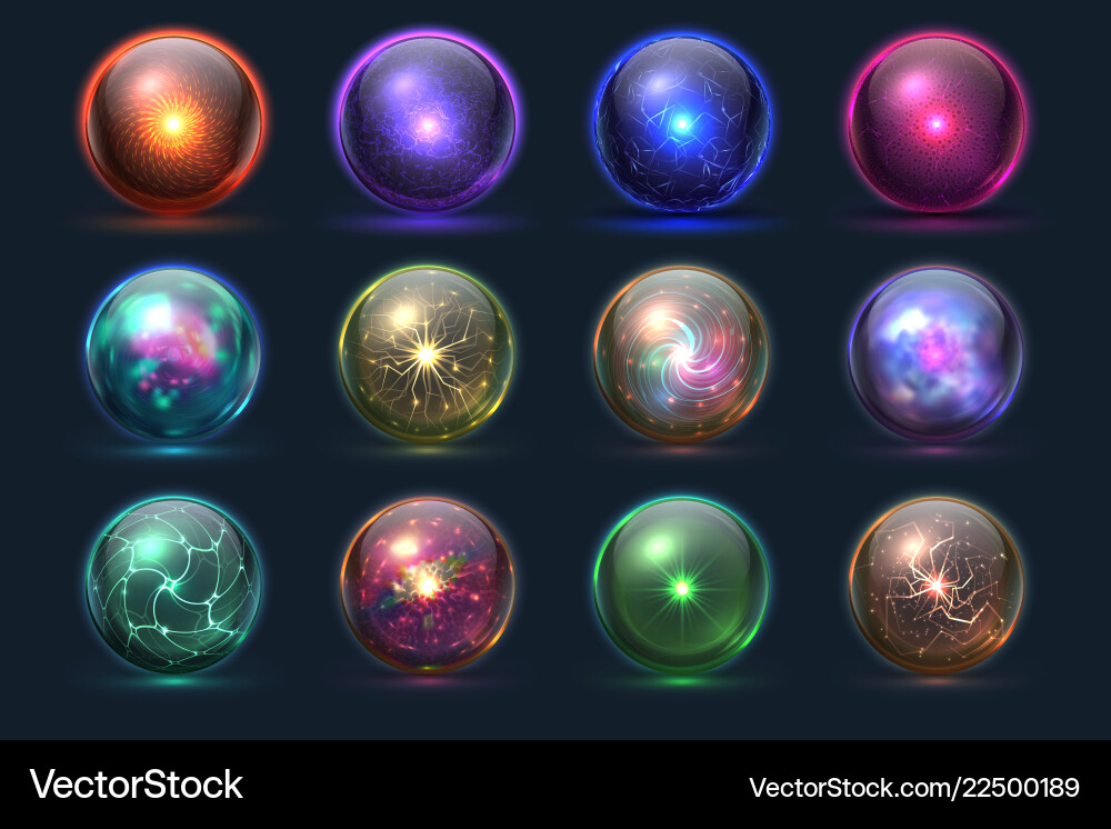Magic balls energy mysterious orbs magical Magic balls energy mysterious orbs magical vector image