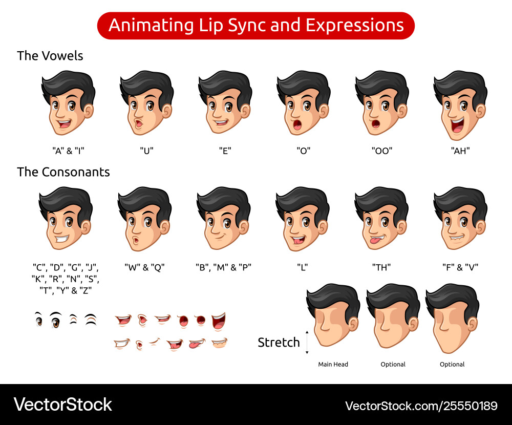 Man cartoon character for animating lip sync Man cartoon character for animating lip sync Vector Image