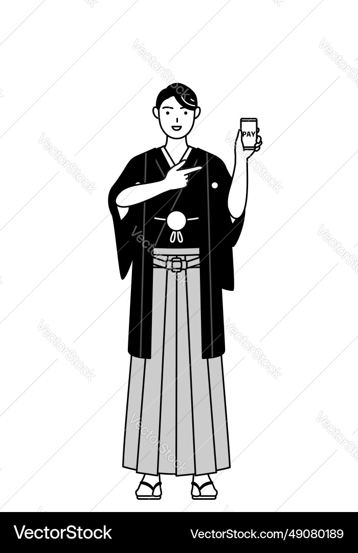 Man wearing hakama with crest recommending Man wearing hakama with crest recommending vector image