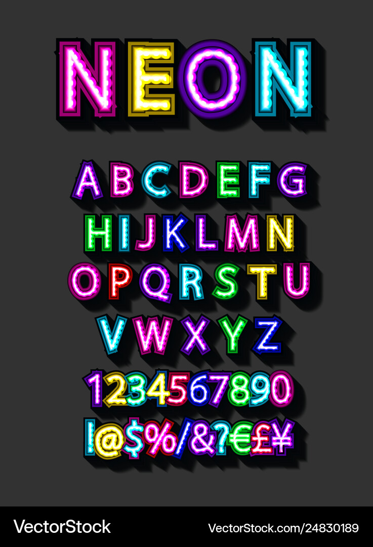 Neon Alphabet Font - Glowing Letters Vector Image