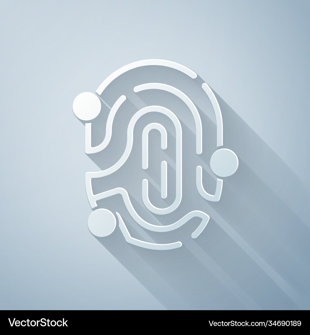 Paper cut fingerprint icon isolated on grey Paper cut fingerprint icon isolated on grey vector image