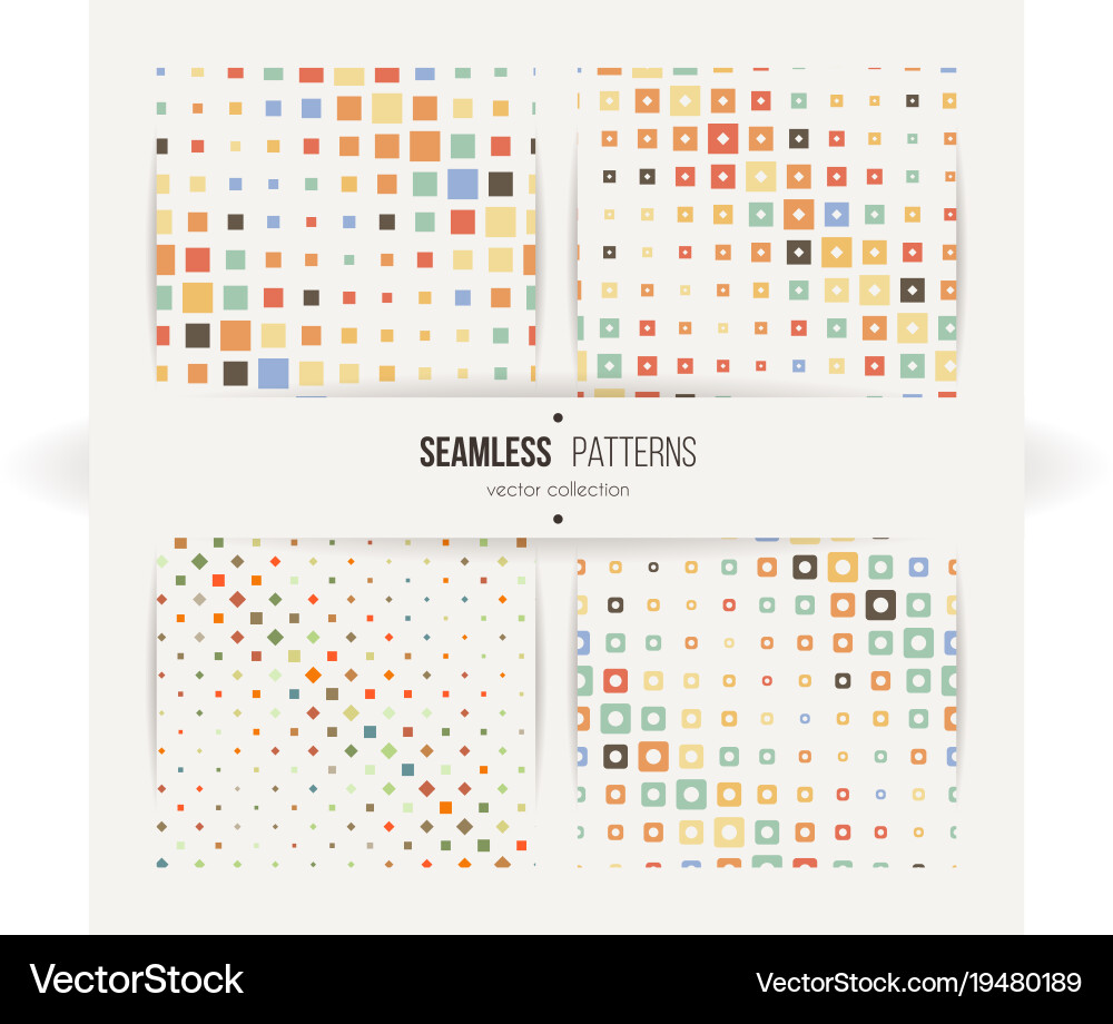 Seamless halftone square patterns set Vector Image