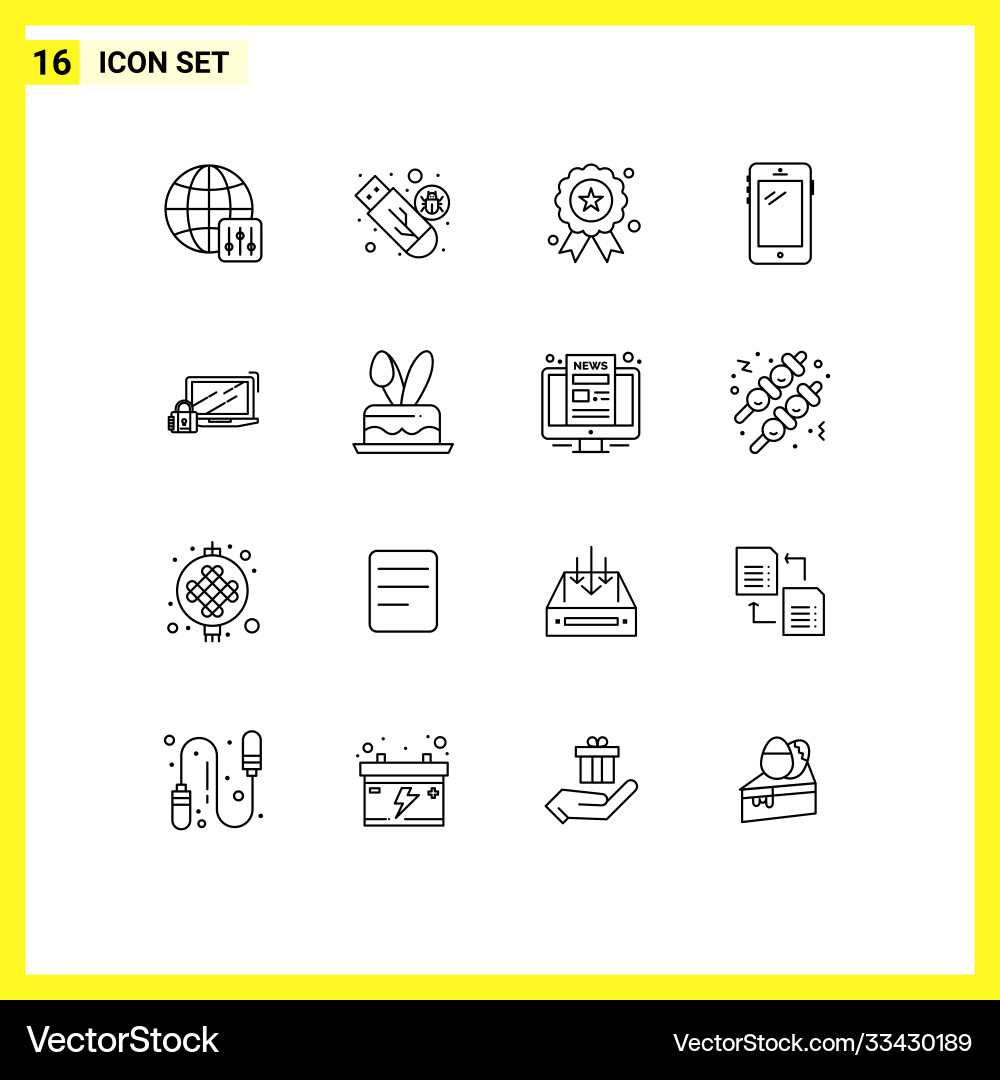 Set 16 outlines on grid for computer huawei Vector Image