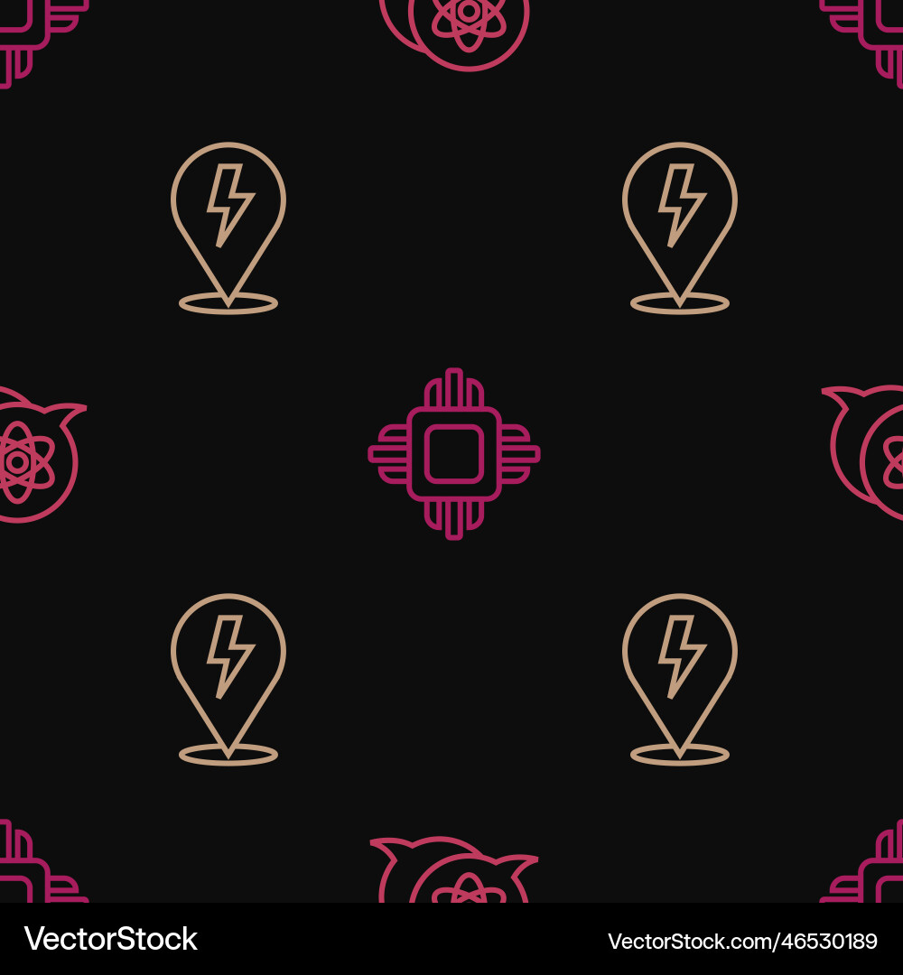 Set line atom lightning bolt and processor cpu Set line atom lightning bolt and processor cpu Vector Image