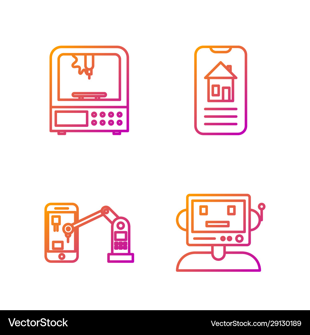 Set line robot industrial machine robotic Set line robot industrial machine robotic Vector Image
