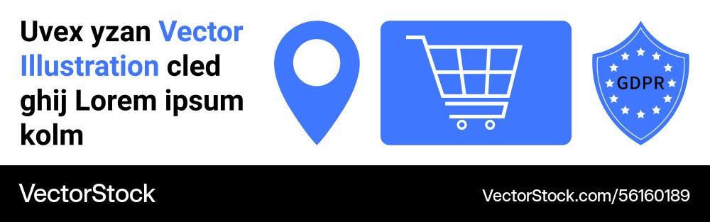 Shopping cart location pin and gdpr shield for e Vector Image