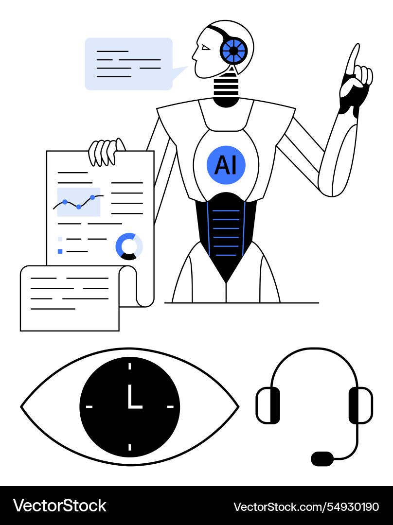 Ai robot analyzing documents communicating Ai robot analyzing documents communicating vector image
