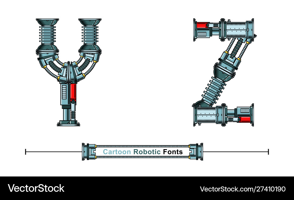Alphabet typography font robotic style in a set yz vector image