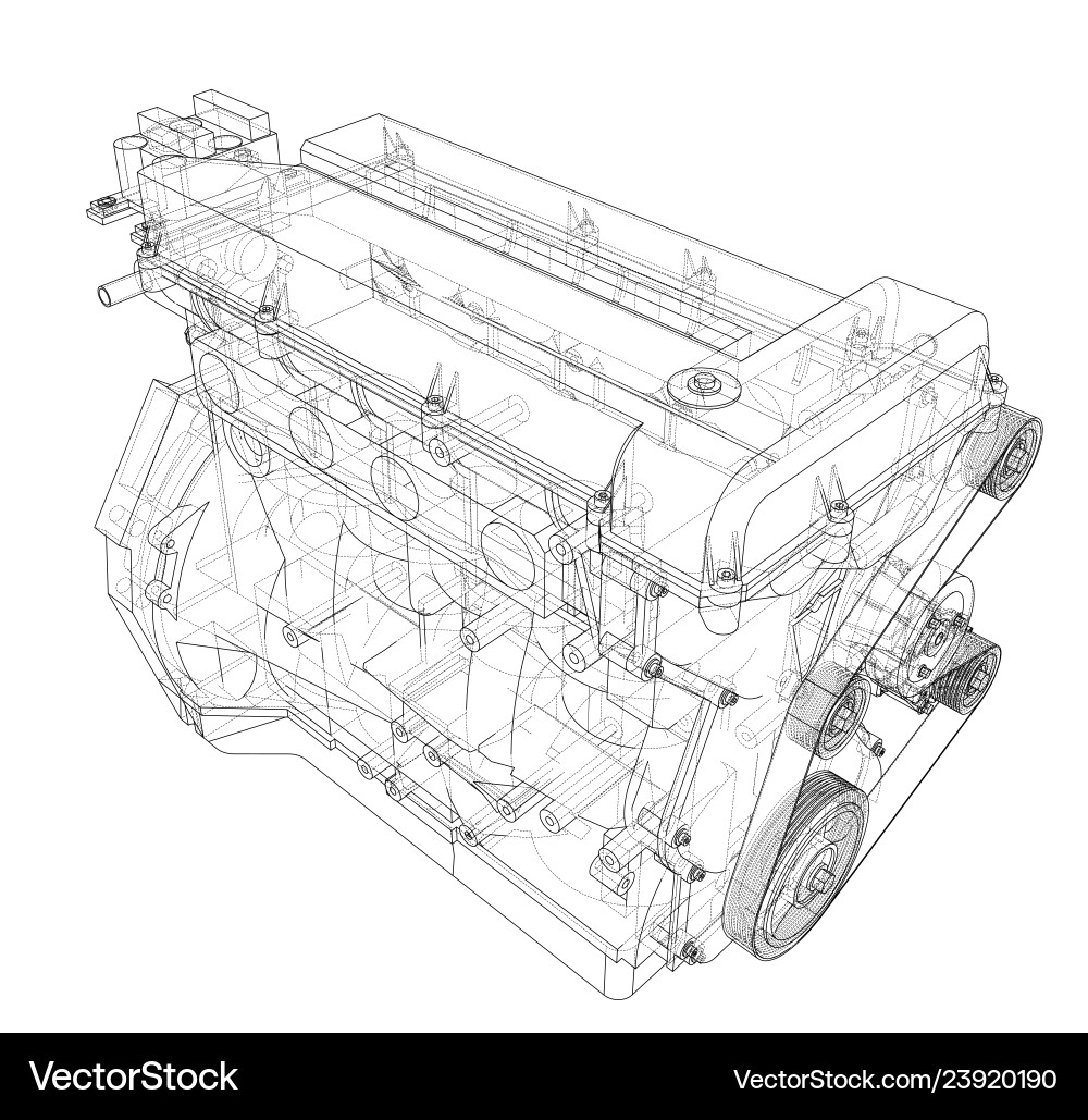 Engine sketch rendering of 3d vector image