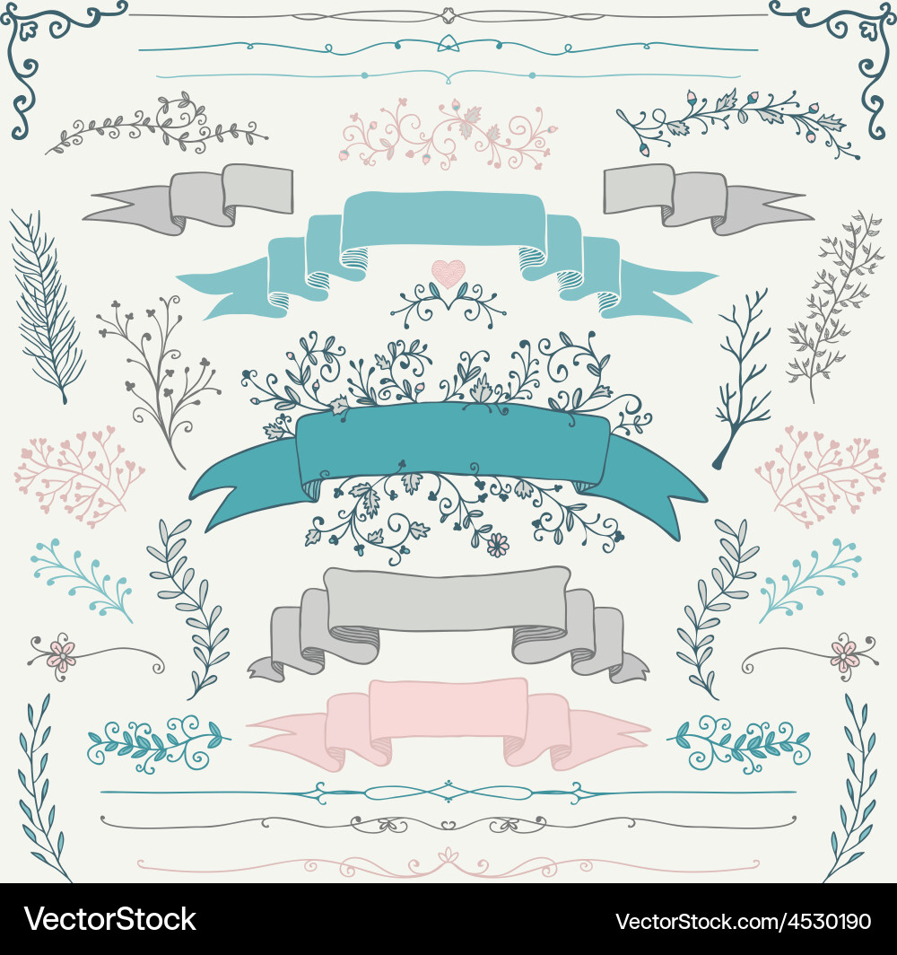 Floral Doodle Set - Hand Drawn Elements Royalty Free Vector