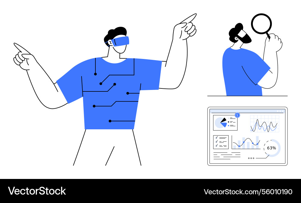 Futuristic virtual reality interaction with data Futuristic virtual reality interaction with data vector image