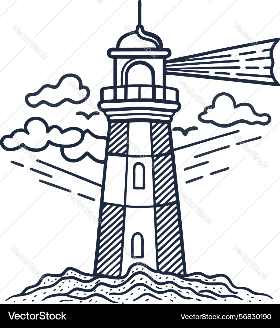 Lighthouse with beaming light in minimalist Vector Image