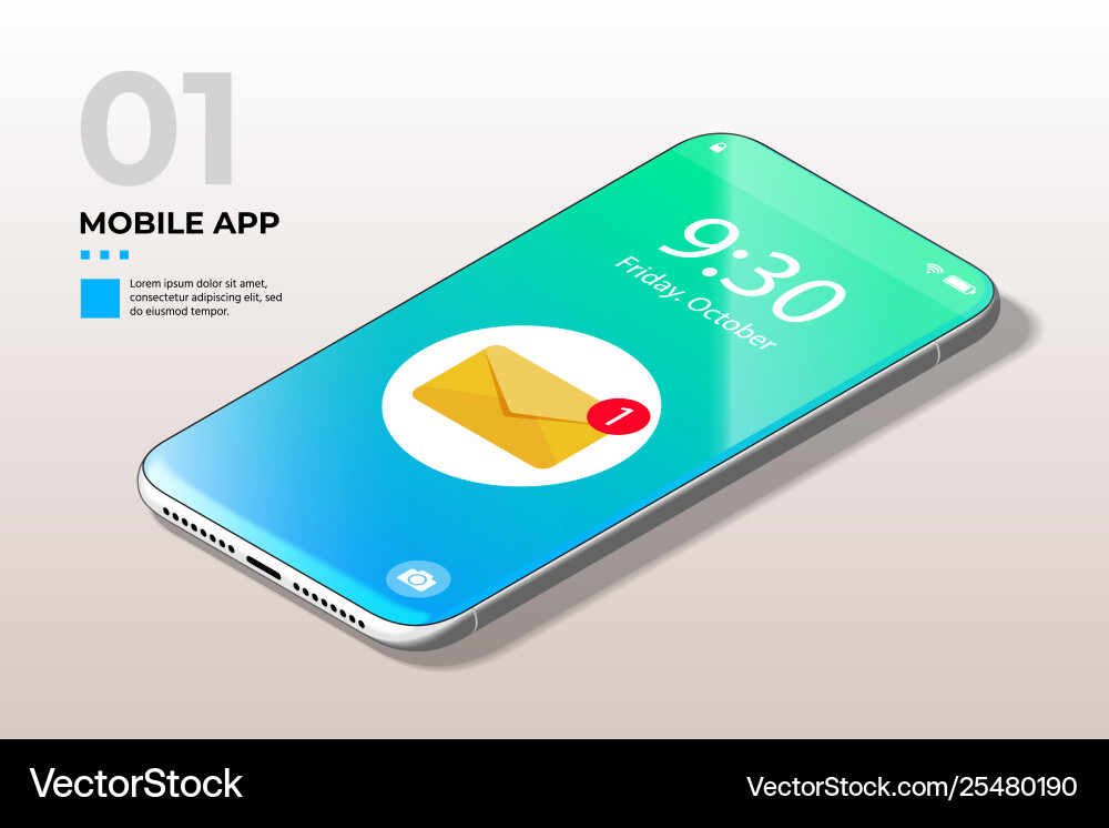 Modern mobile cell phone with lock screen ui ux Modern mobile cell phone with lock screen ui ux vector image