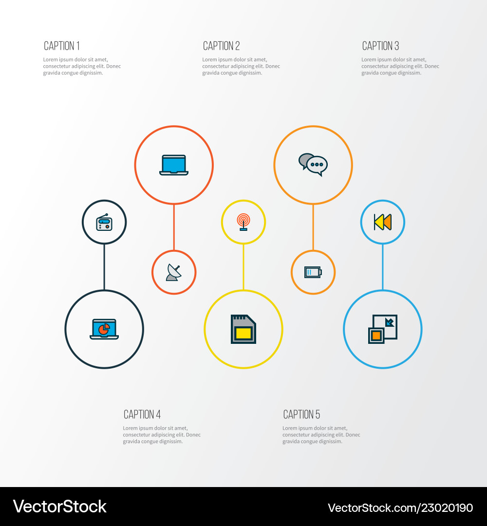 Multimedia icons colored line set with comment Multimedia icons colored line set with comment vector image